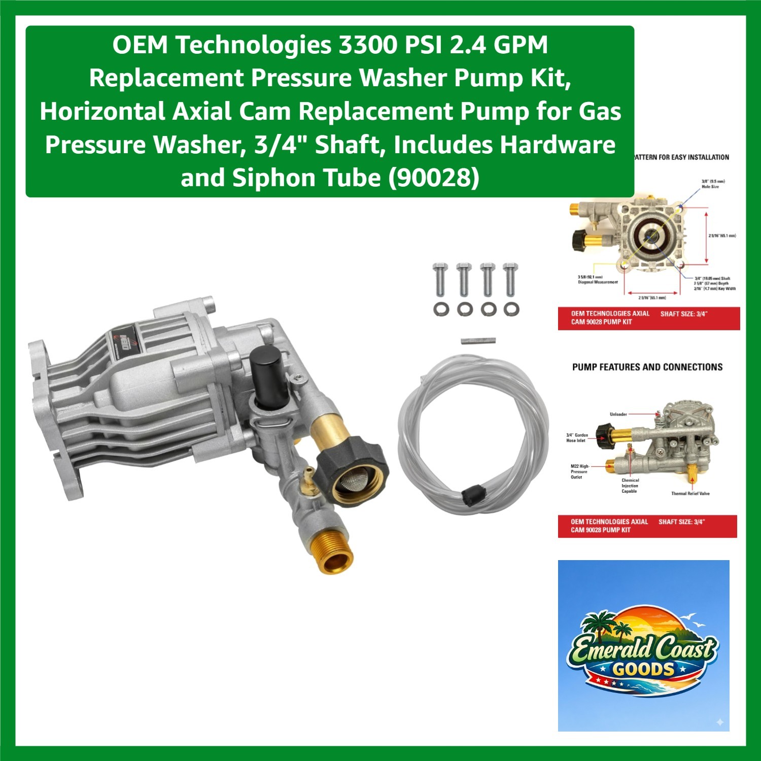OEM Technologies 3300 PSI 2.4 GPM Replacement Pump Kit for Gas Pressure Washers