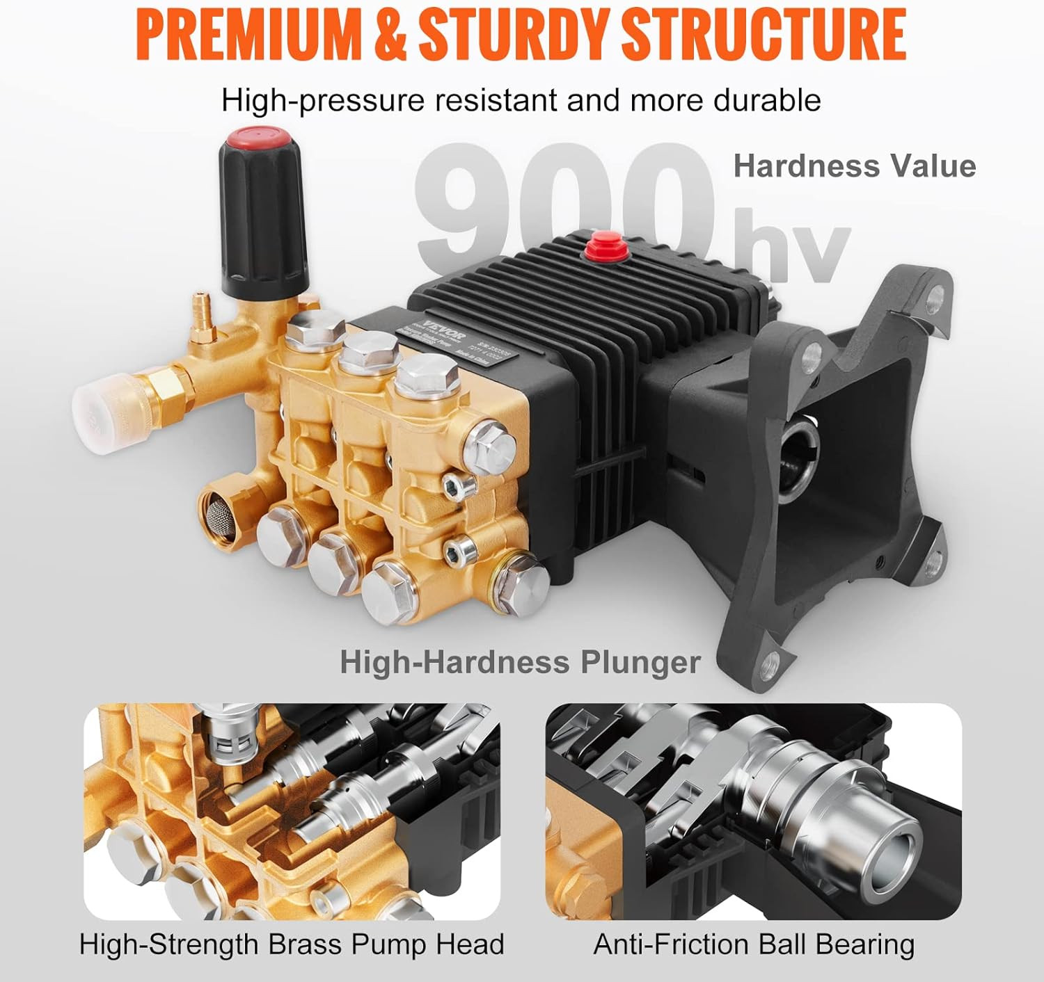 Pressure Washer Pump, 4400 PSI, 4.0 GPM, 1″ Shaft Horizontal Triplex Plunger, Re