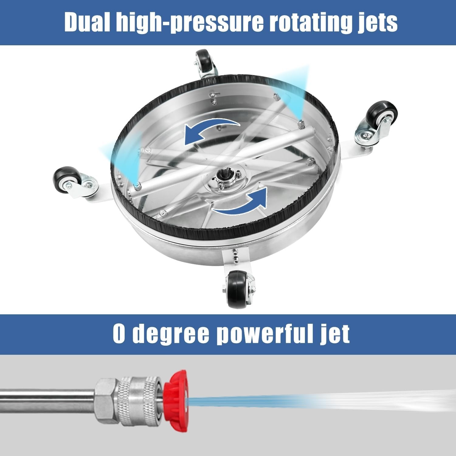JANZ 16″ Pressure Washer Surface Cleaner 4000 PSI 4 Wheels Wand Nozzles Tool