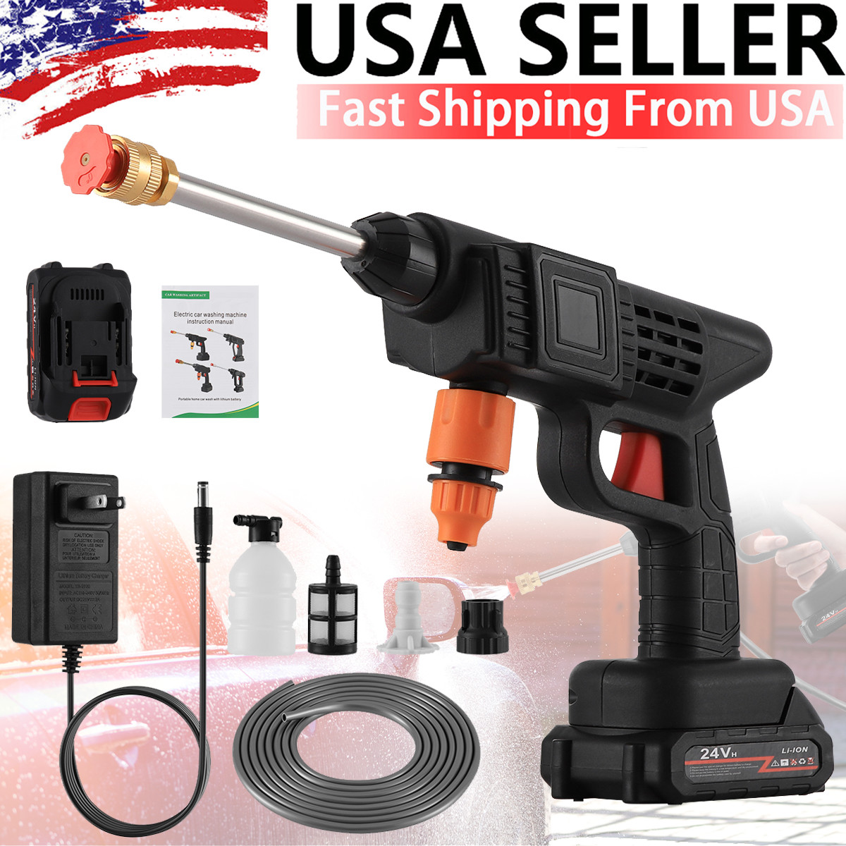 Portable Cordless Electric High Pressure Water Spray Gun Car Washer Cleaner Tool