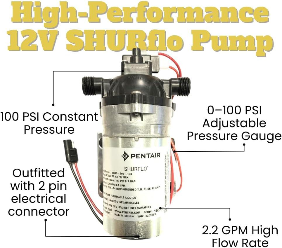 25 Gallon Gold Spot Sprayer | Prime Pump (60 PSI) | 2.2 GPM 12V Diaphragm | Delu