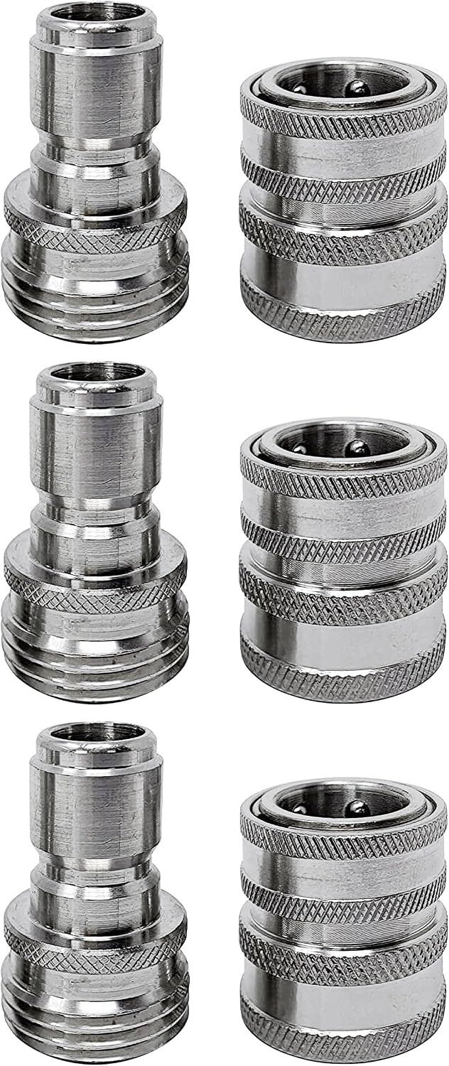 MTM Hydro Garden Hose Adapter 6 Piece 3/4” Quick Connect Fittings Kit, Stainless