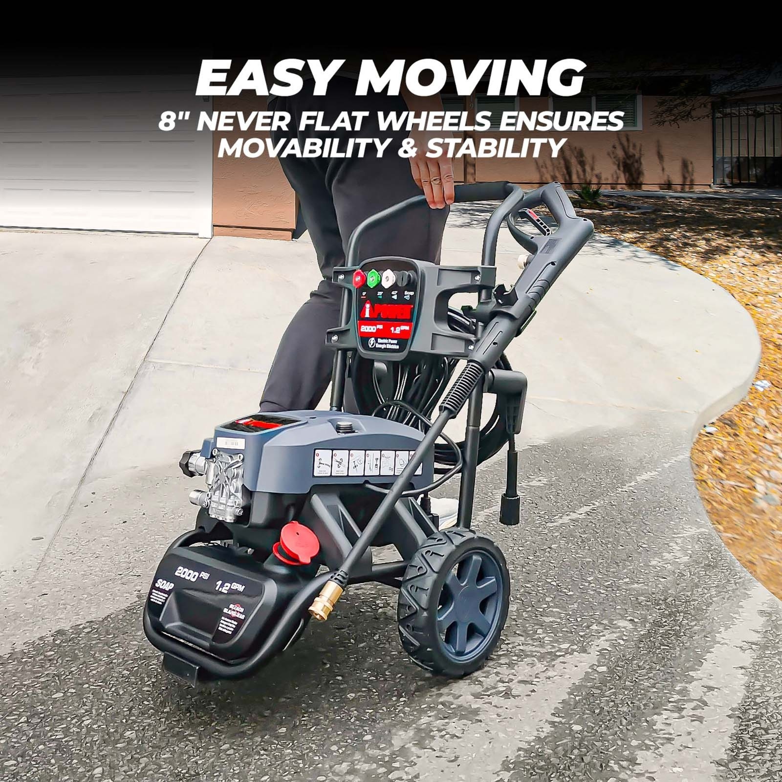 A-iPower 2000PSI 1.2GPM Electric Pressure Washer with 5 QC Nozzles Soap Tank