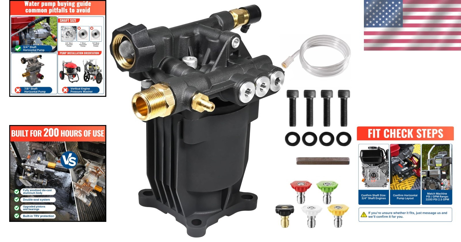 Durable Horizontal Pressure Washer Pump – 3/4″ Shaft 2.5 GPM, Easy Fit for Honda