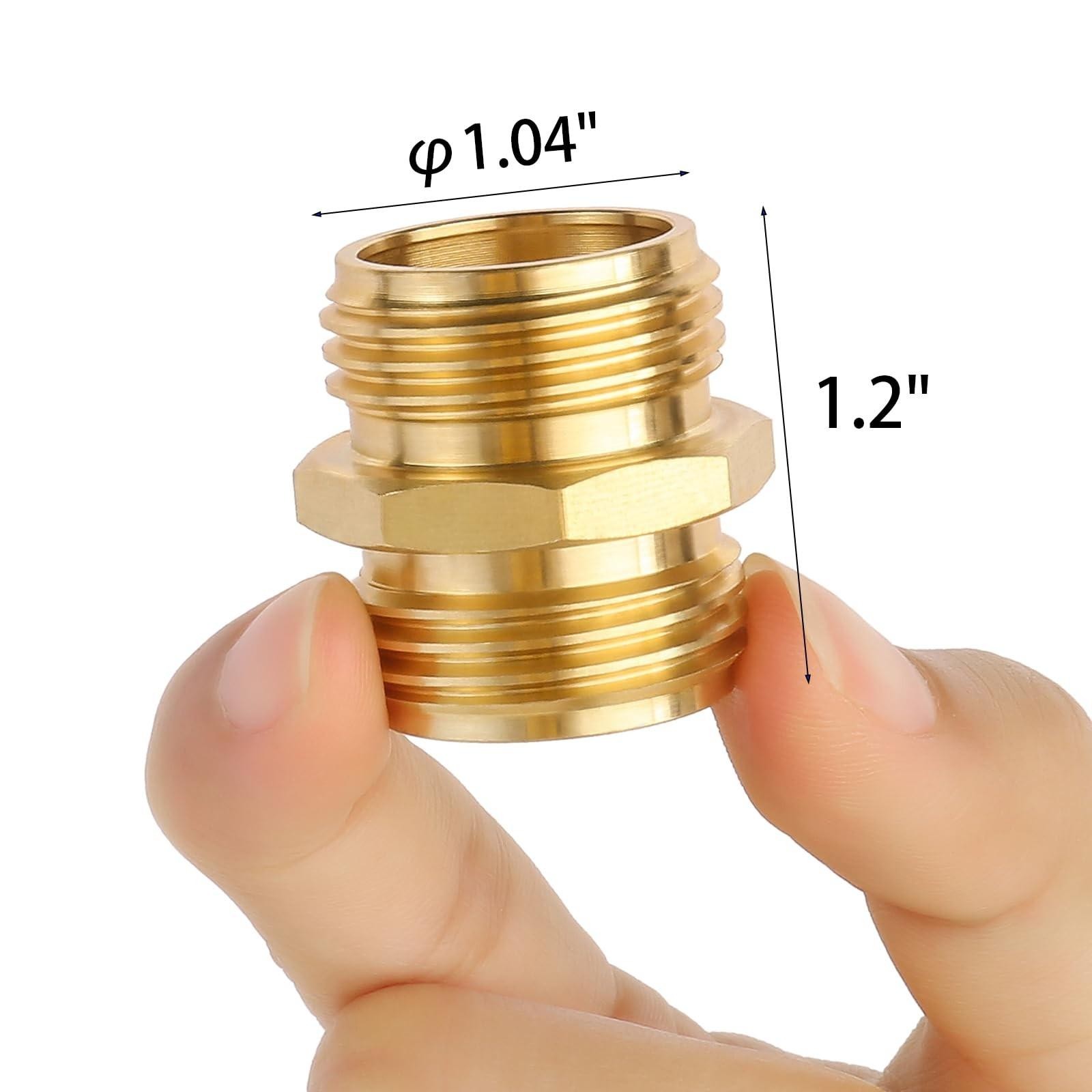 2 Pack Brass Garden Hose Adapter 3/4 Inch Male to Male Connector Fitting
