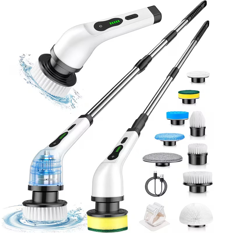 Electric Rotary Washer, Cordless Cleaning Brush, LED Power Display, with 9 Repla