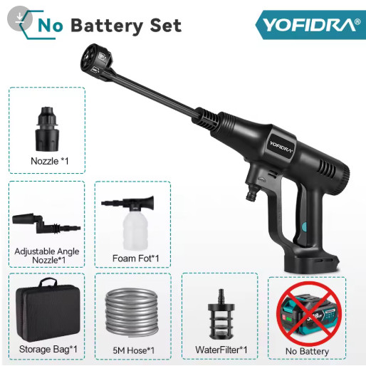 Yofidra 200Bar Brushless Cordless Pressure Washer 6IN1 Car Wash Gun 18V Tool