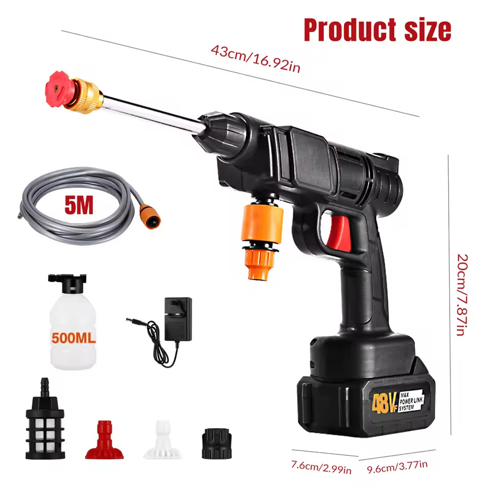 48V Cordless Portable Pressure Washer 300W Car Bike 30Bar Water Gun