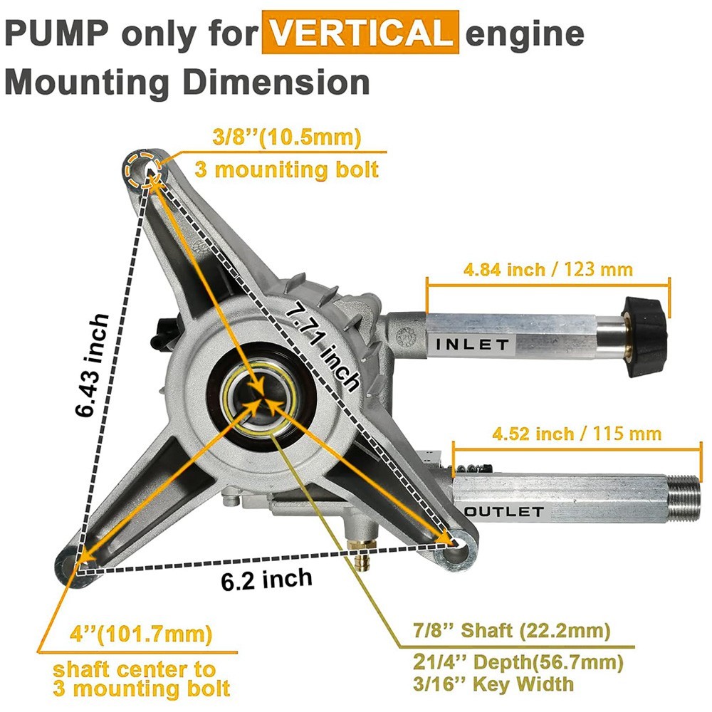YAMATIC 7/8″ Shaft Vertical Pressure Washer Pump 2200-2500 PSI 2.2 GPM