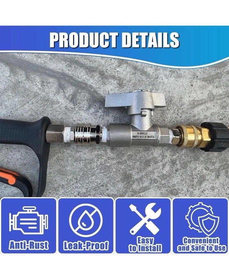 2pk – Ball Valve Pressure Washer 3/8″ Quick Connect Ball Valve Power Washer Hose