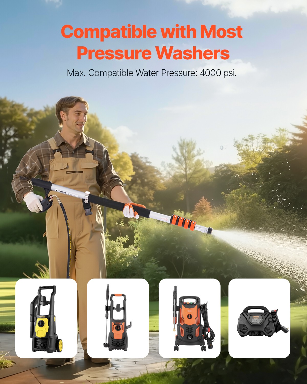 VEVOR Pressure Washer Telescoping Wand 24ft4000psi Telescopic Spray Wand7Nozzles