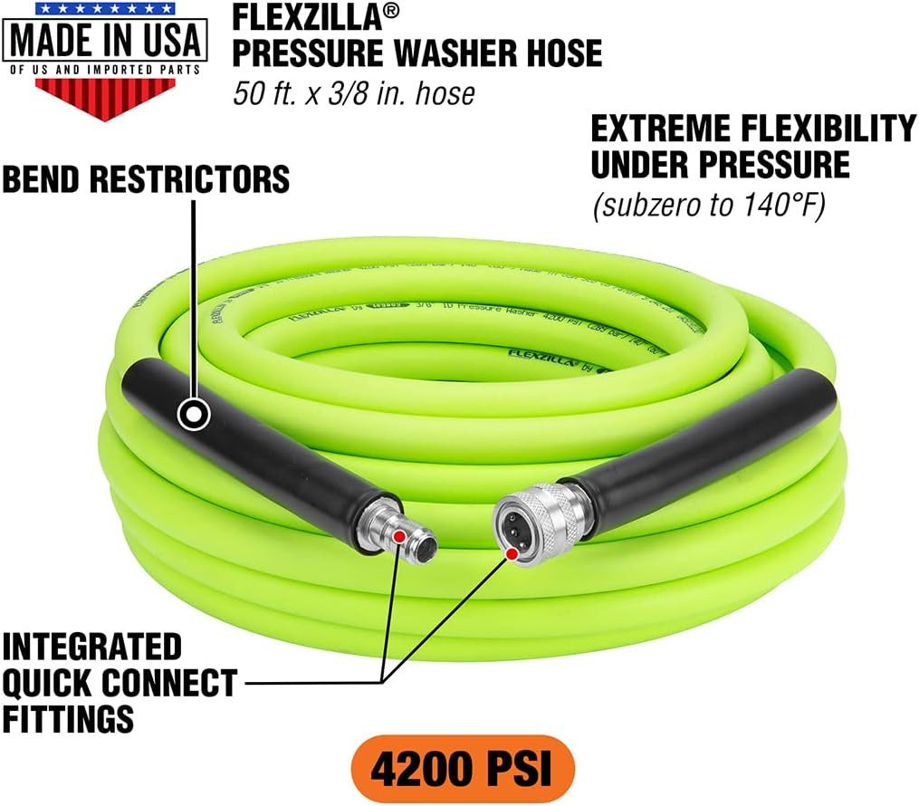 Durable 50′ High-Pressure 4200 PSI Pressure Washer Hose – Zillagreen 3/8