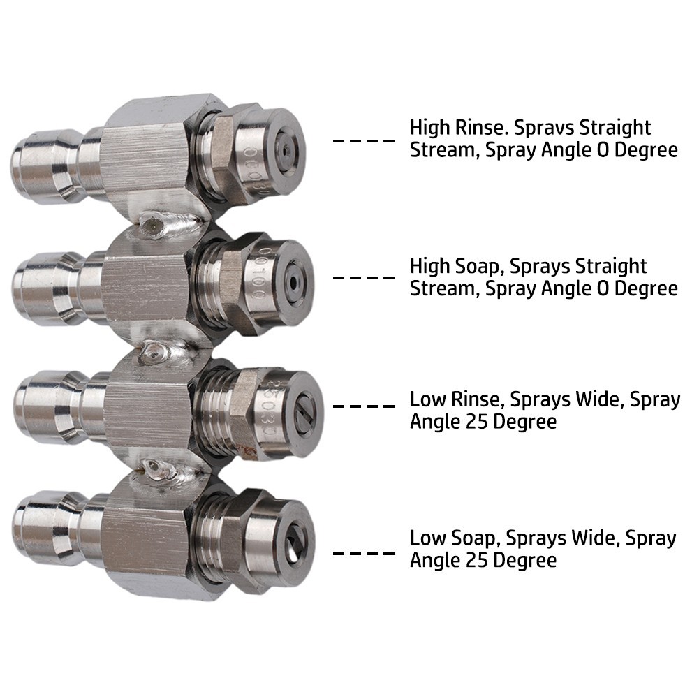 Pressure Washer Nozzle Kit 4 Way Tip Holder 1/4 Inch Quick Connect Soft Wash