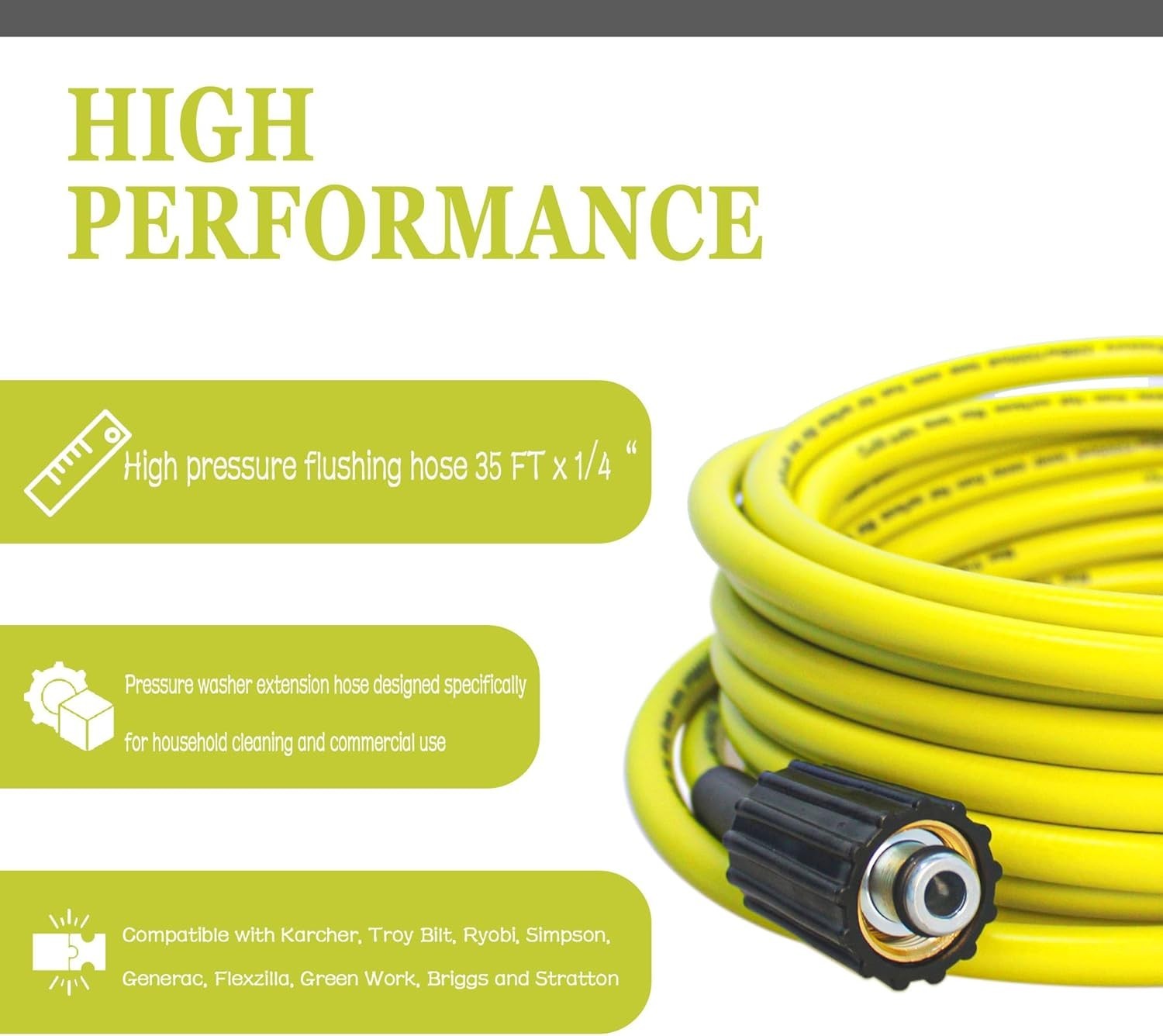 High-Performance 35FT Pressure Washer Hose for Ryobi – 3300 PSI Kink-Free