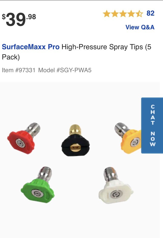 Surface Maxx Pressure Washer Spray Nozzles Tips Gas Electric 5 Pack 4500 PSI