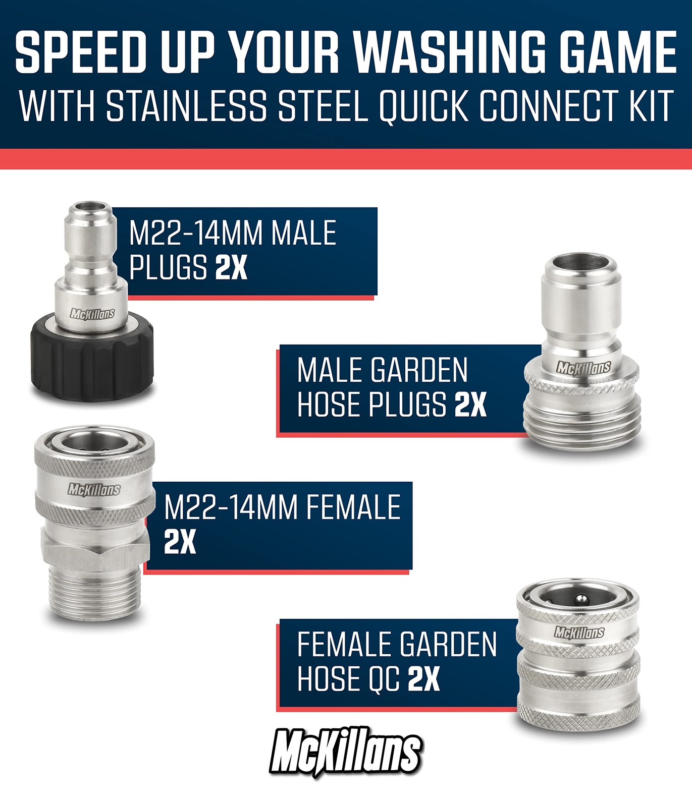 McKillans® M22-14mm Pressure Washer Quick Connect Kit, M22-14mm to 3/8″ Male …