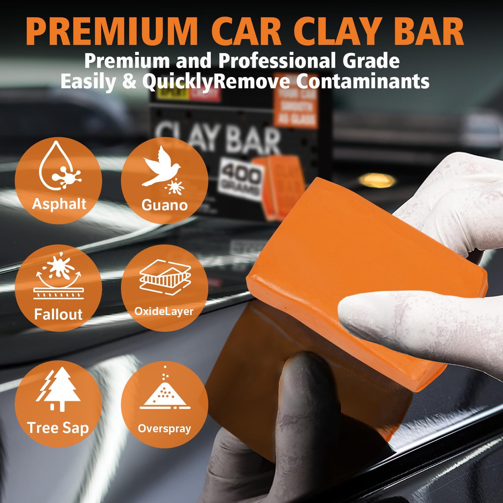 XPERTCHEMY Car Clay Bar 4 Pack 400g(4x100g), Auto Detailing Premium orange