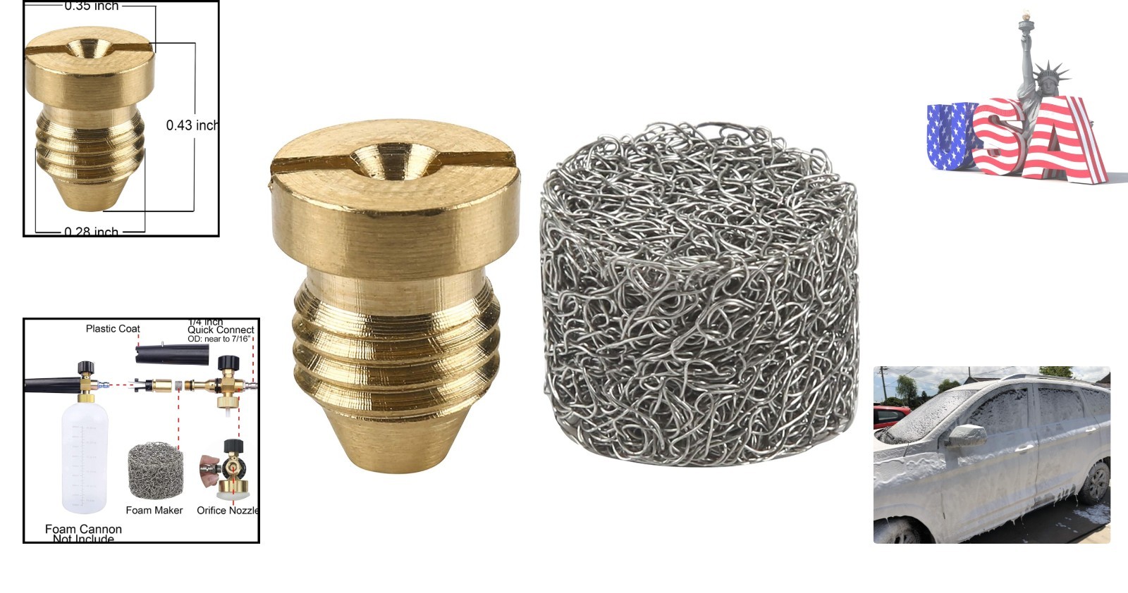 Compact Brass Foam Cannon Nozzle and Filter – Stainless Steel Maker – 2 Pc Set