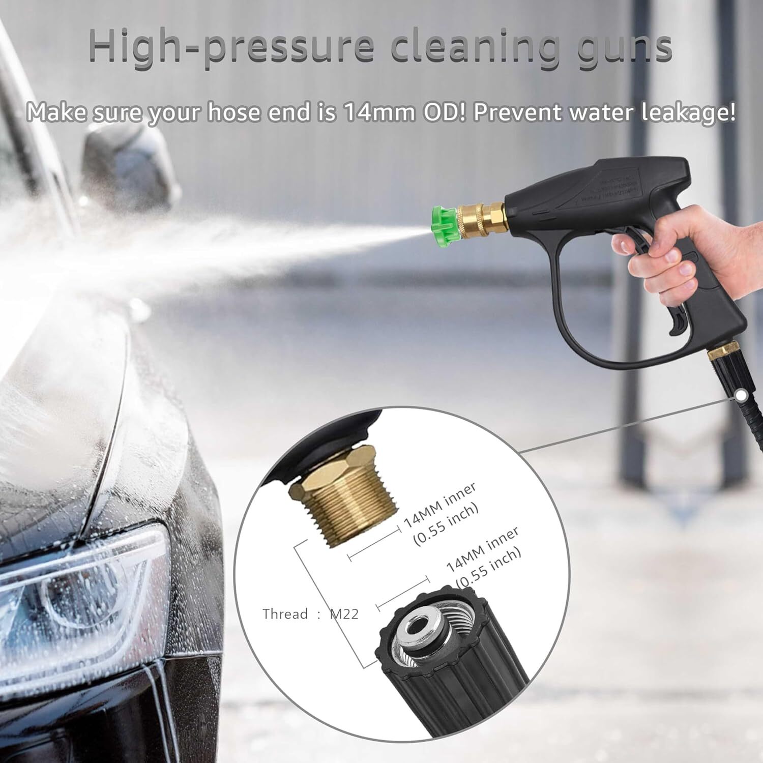 1/4″ High Pressure Washer Gun 4000 PSI Car Wash Foam Spray Short Wand w/5 Nozzle