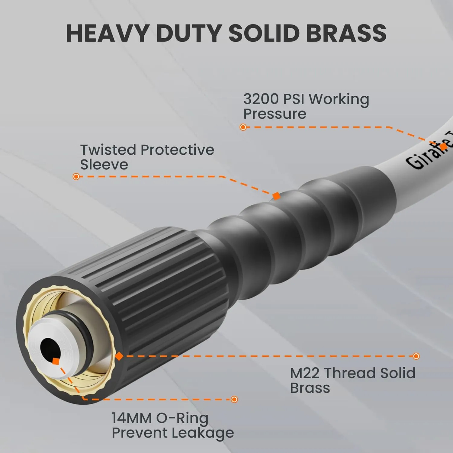 25FT Pressure Washer Hose 3200 PSI 1/4 Inch M22 14mm Fitting With Adapter Sets
