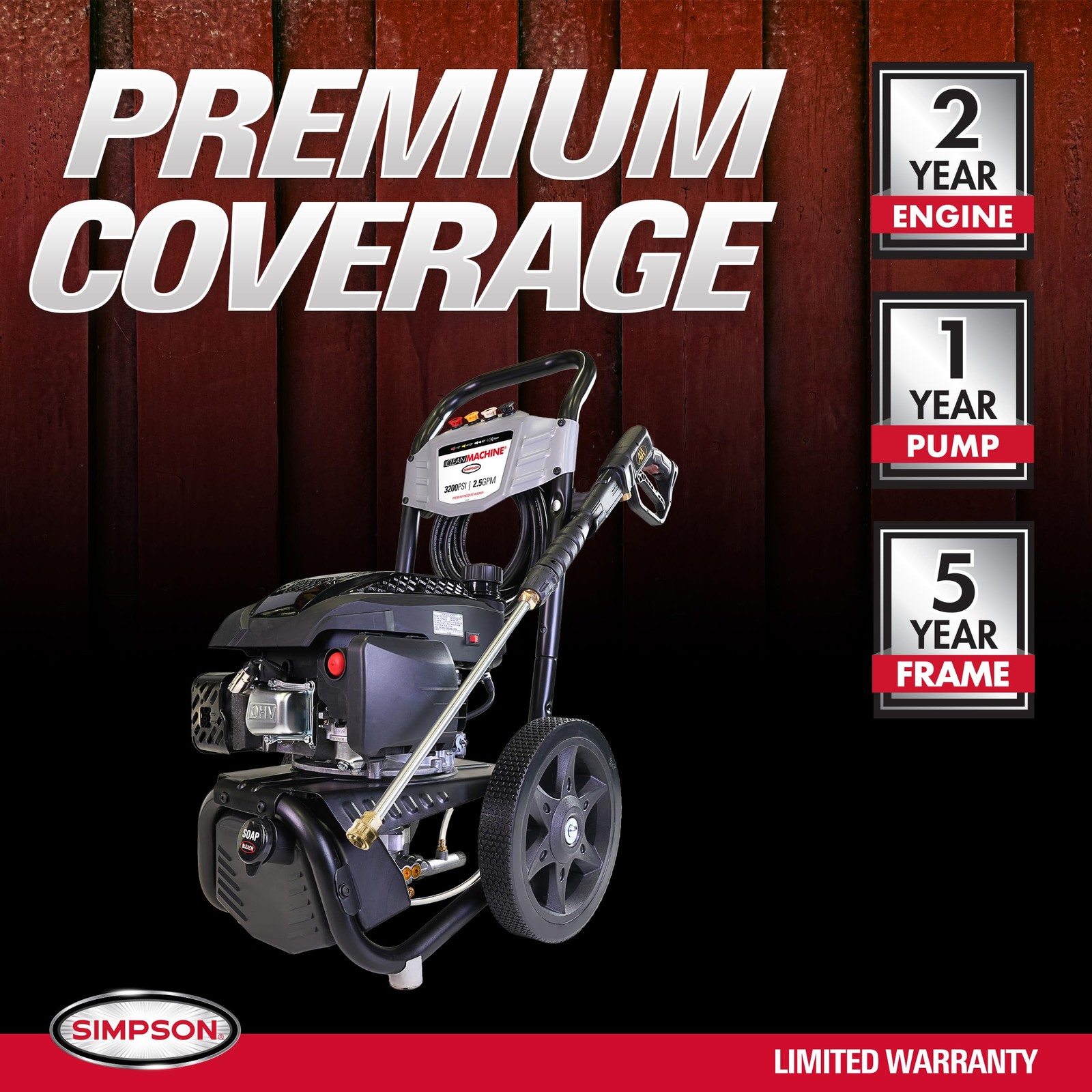Simpson Cleaning 3200 PSI Gas Pressure Washer, 2.5 GPM Residential Power Wash…