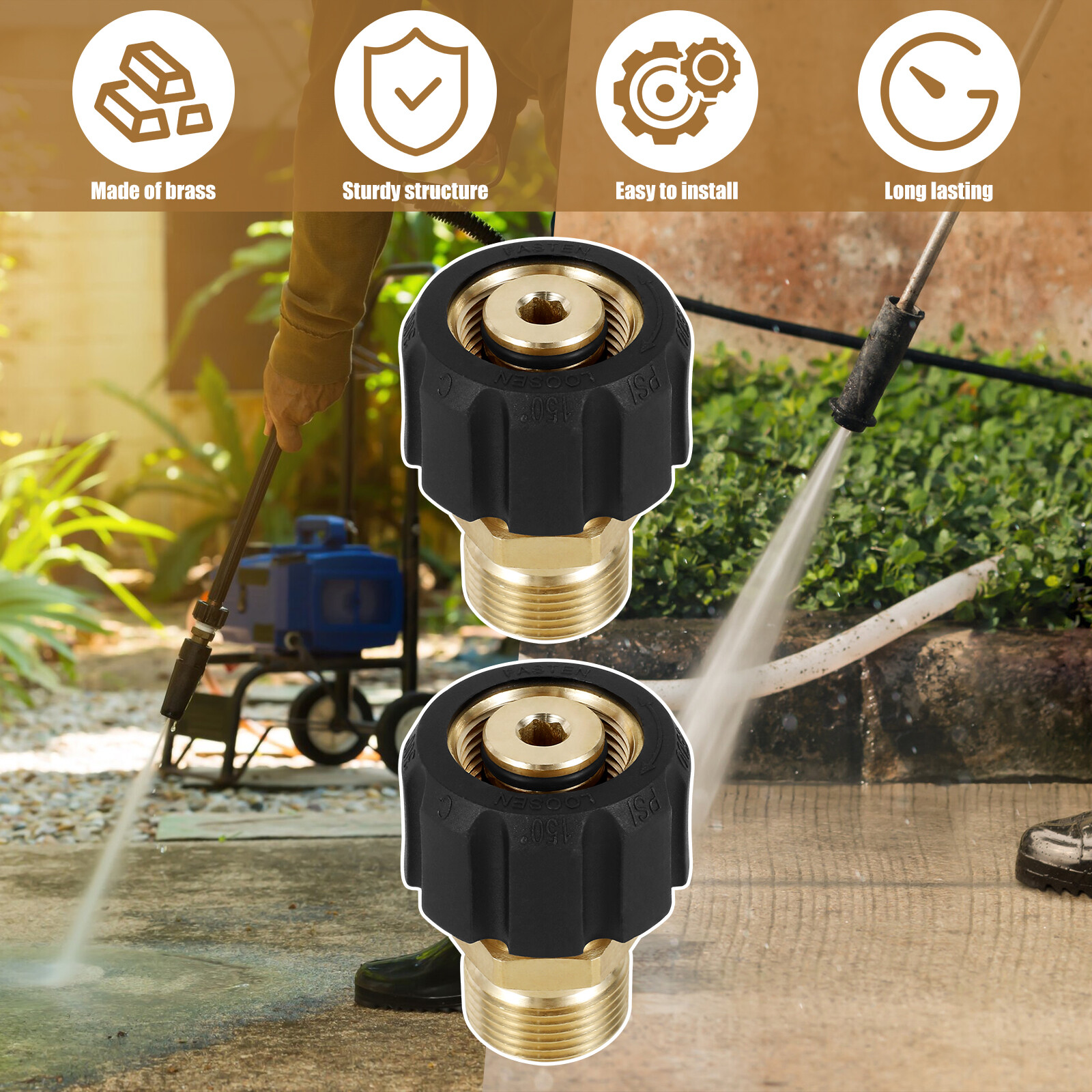 2-10x Pressure Washer Hose Adapter Brass M22 15mm Female to M22 14mm Male temzv