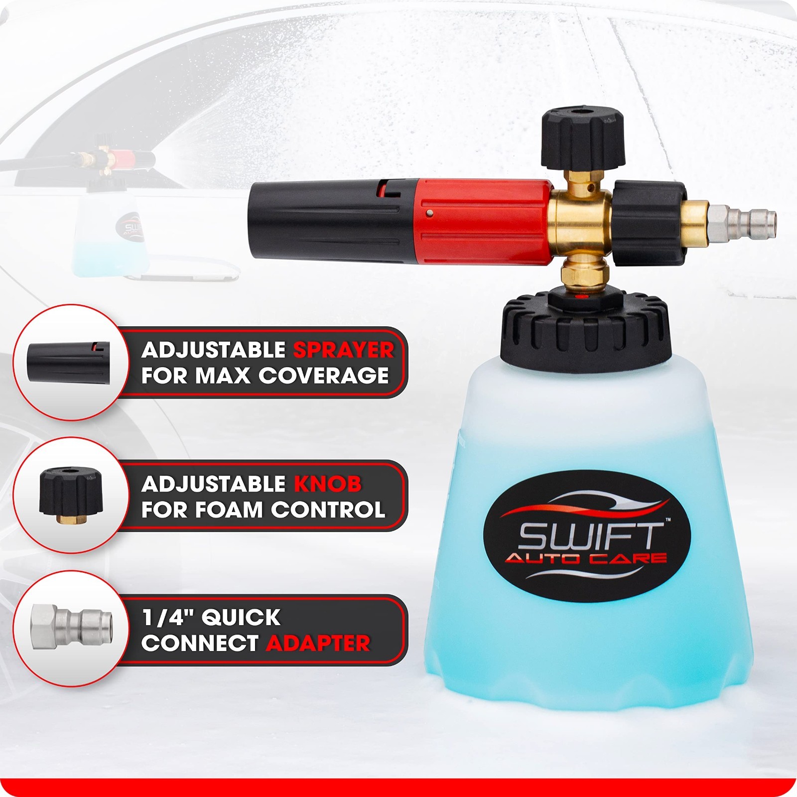 Heavy Duty Foam Cannon for Pressure Washer – Adjustable 1L Snow Foam Sprayer, ¼”