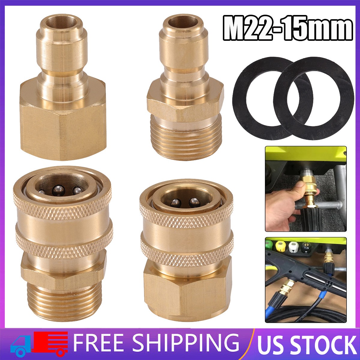 4pcs M22-15mm to 3/8in Pressure Washer Adapter Quick Connect Fitting Coupler
