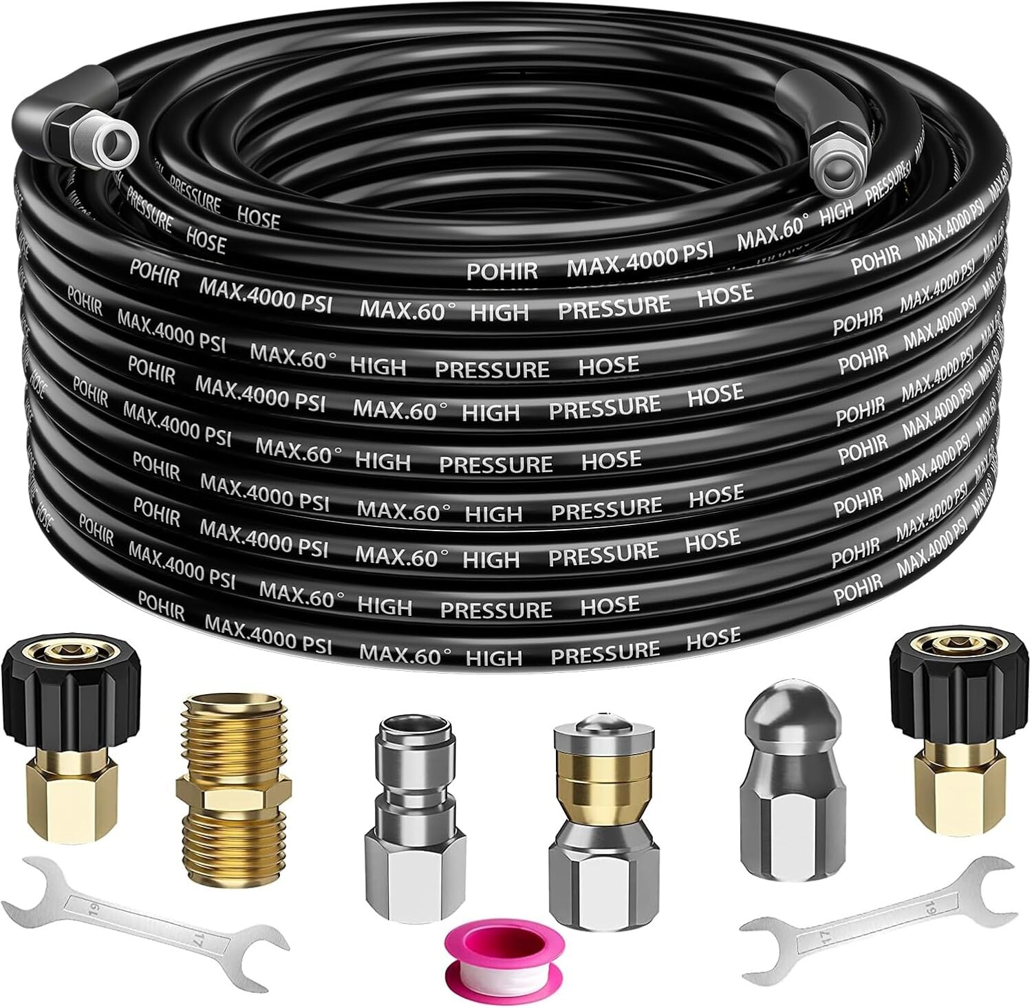 4000PSI Sewer Jetter Nozzles Kit 35FT Drain Cleaning Hose for Pressure Washer