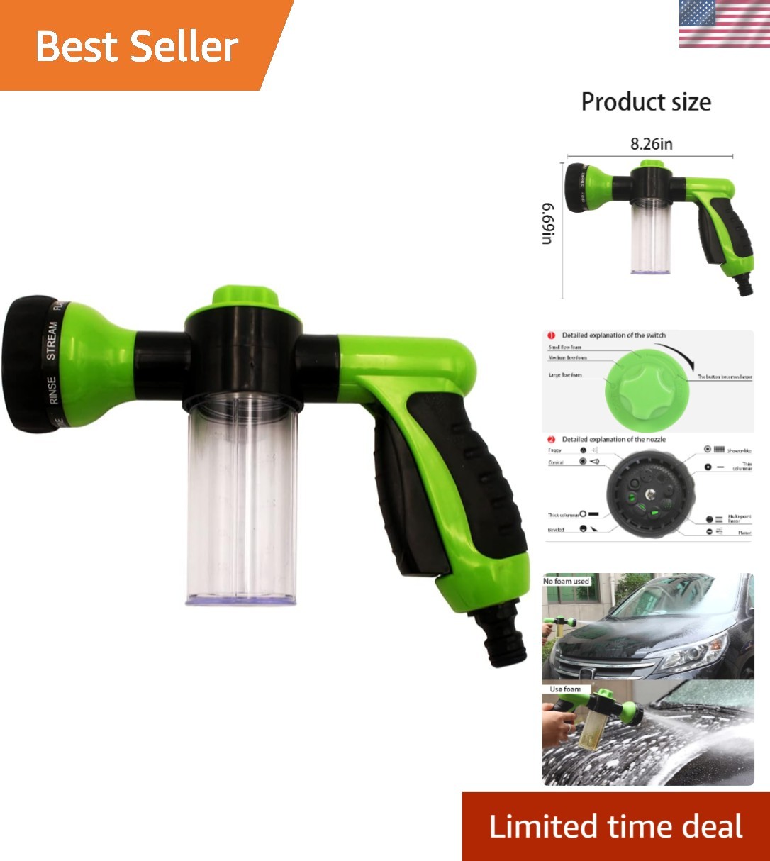 Versatile Foam Sprayer for Vehicles, Plants, and Patios – 8-in-1 Function