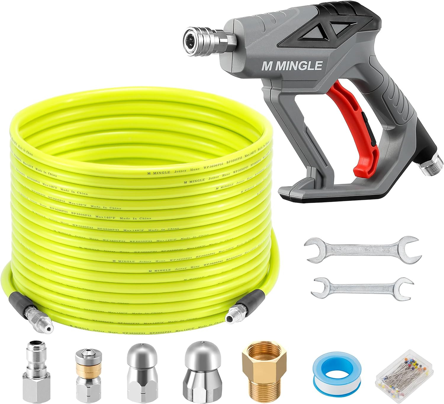 Sewer Jetter Kit for Pressure Washer 100 FT, Drain Cleaner Hose with Power Washe