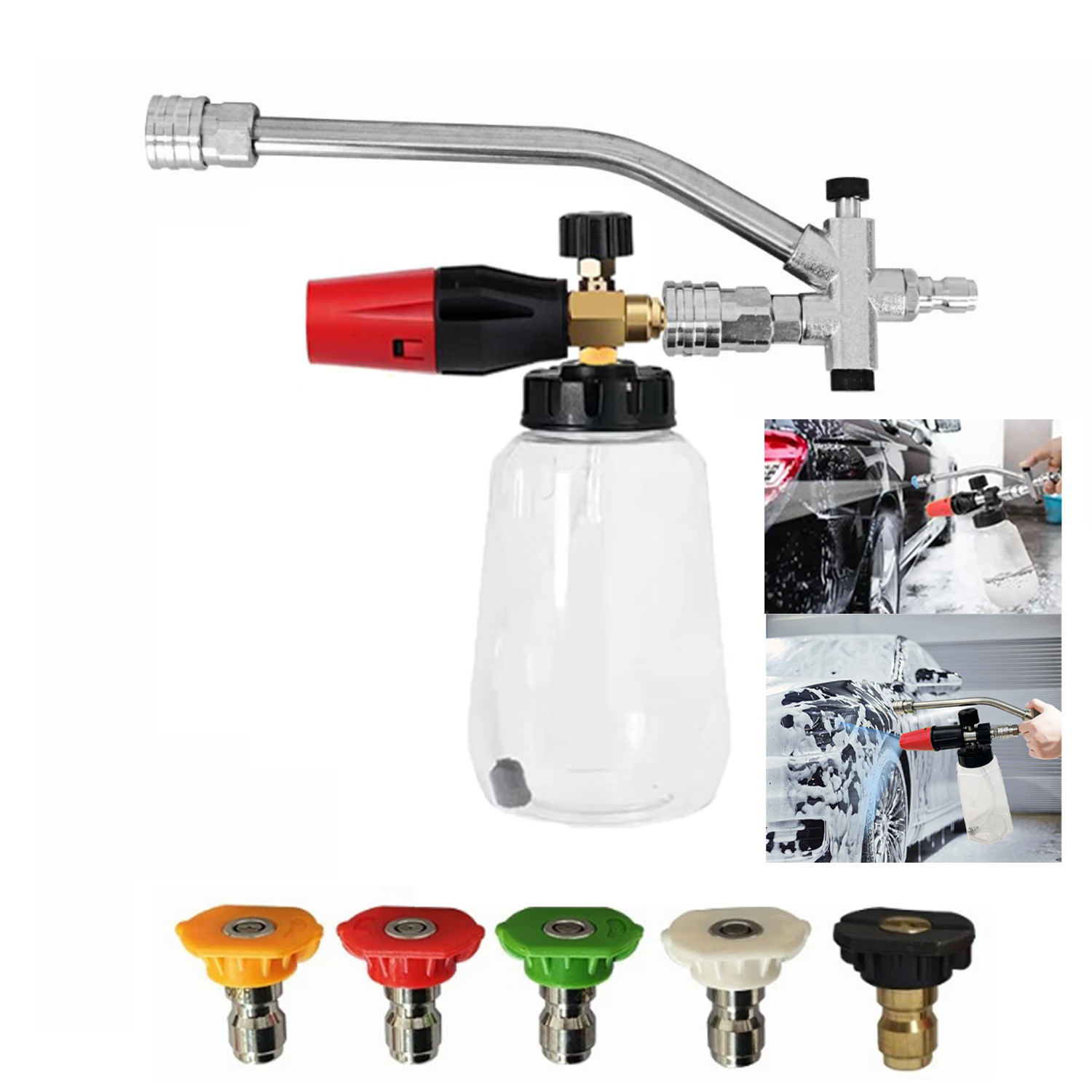 1/4″ High Pressure Washer Foam Cannon with Dual-Connector Double Tip Attachment