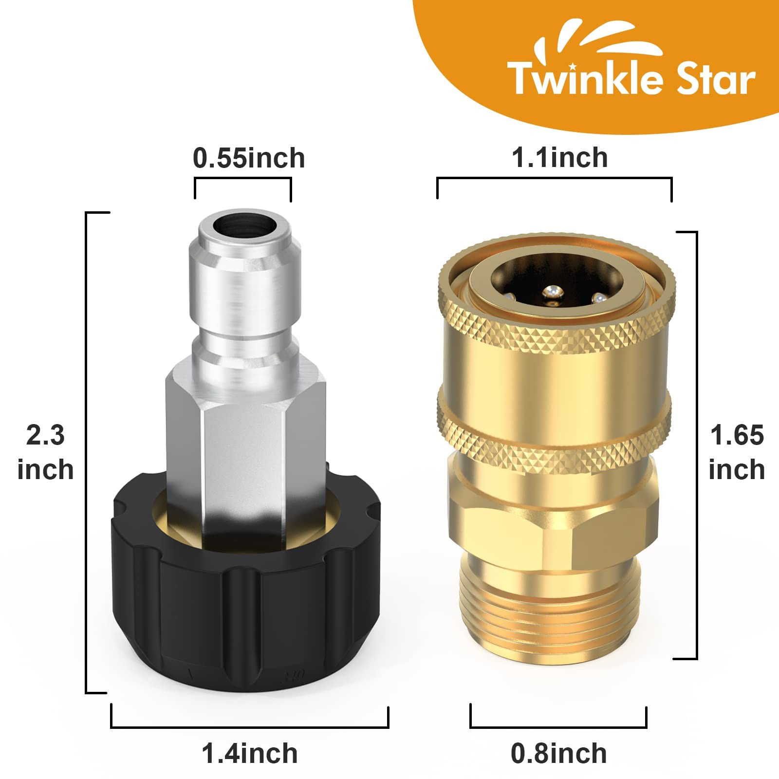 Twinkle Star Pressure Washer Quick Connect Fittings, M22 14mm to 3/8 Inch Pre…