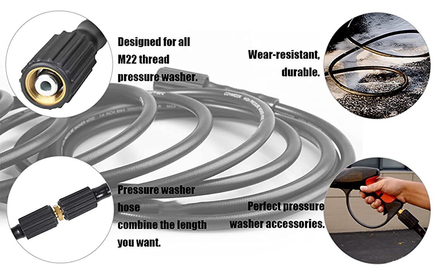 High Pressure Washer Hose.20/25/50/100FT 5800PSI M22 Power Washer Extension Hose