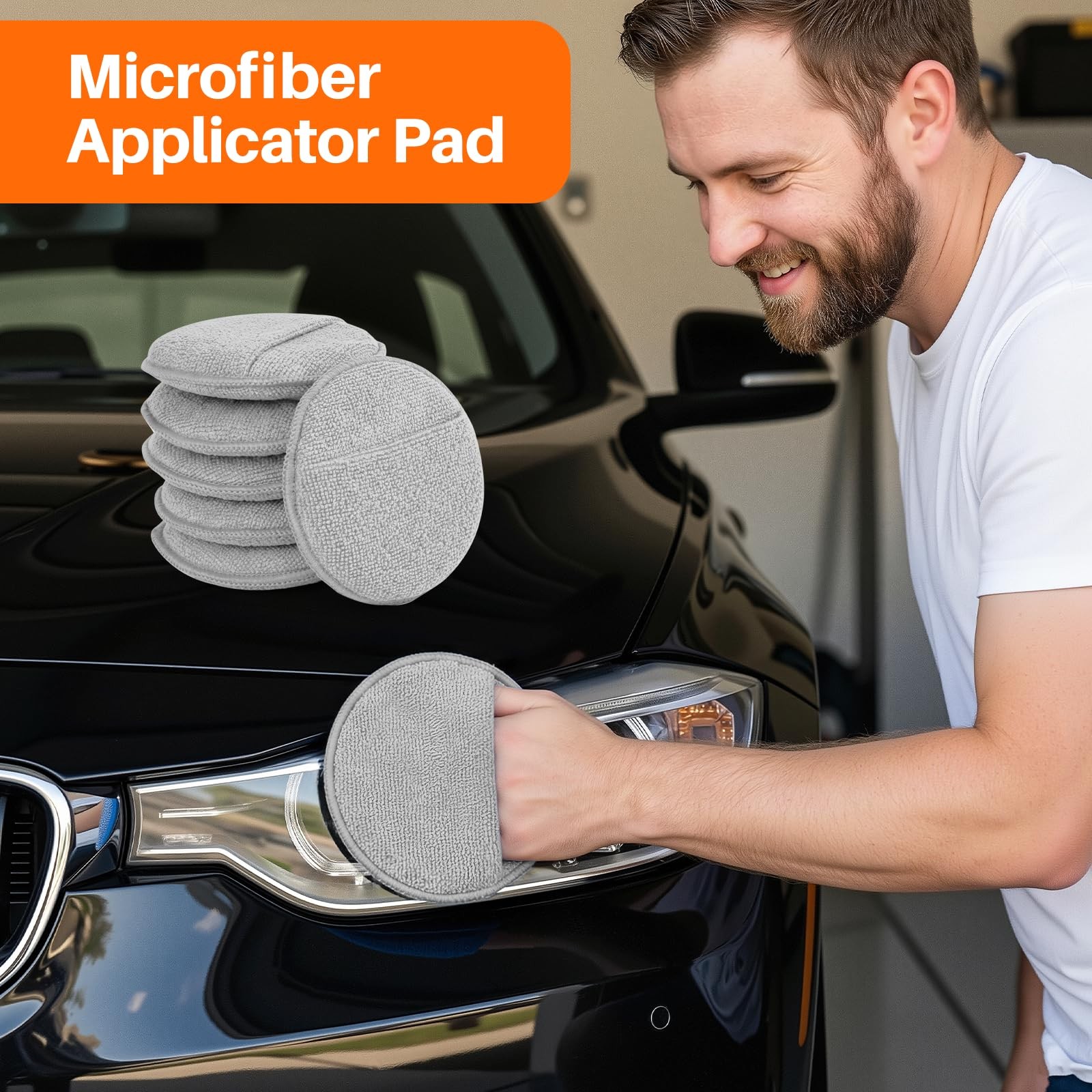 12Pack Wax Applicator Pads, 5″ Soft Microfiber and Dense Foam Buffing Pads Auto