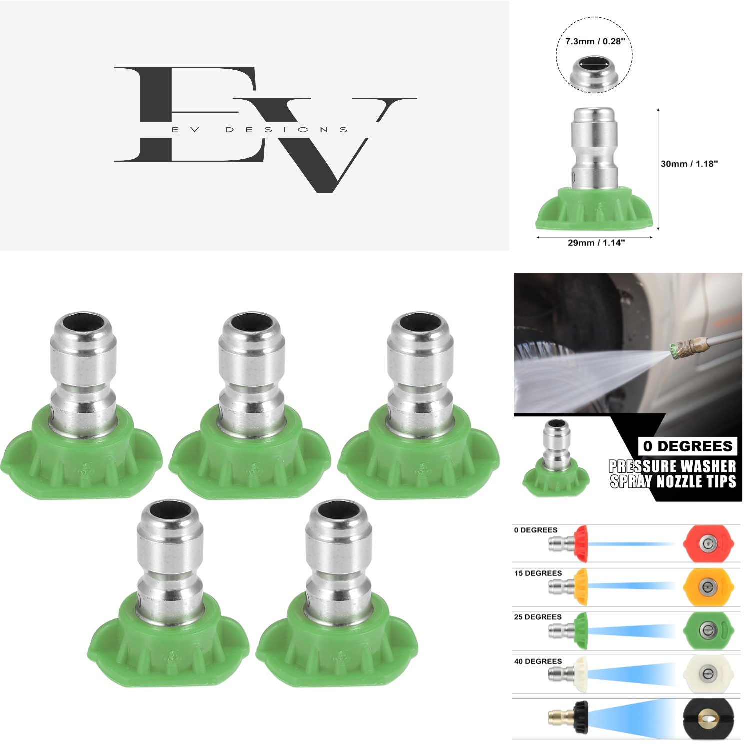 Efficient 25° High Pressure Washer Nozzle Tips – 5-Piece Quick Connect Set