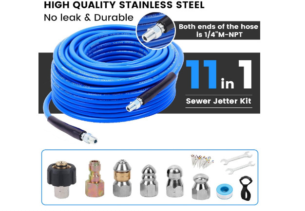 50FT Sewer Jetter Kit for Pressure Washer 5800 PSI Water Jet Drain Cleaner Ho…