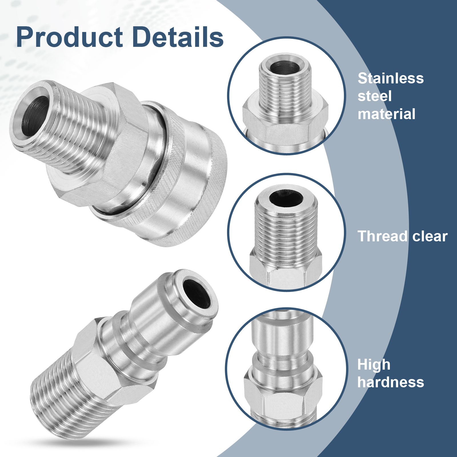 Pressure Washer Adapter, G3/8″ Male Quick Plug Stainless Steel Fittings Kit