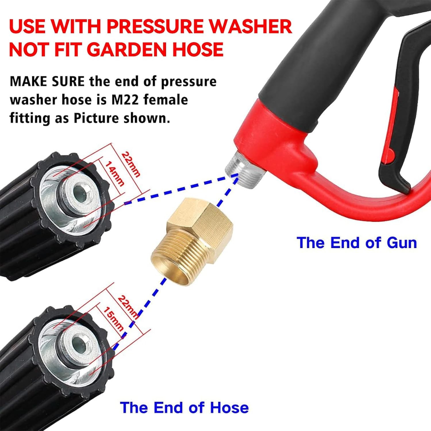 Upgraded Pressure Washer Gun with Extension Replacement Wand, M22 Fitting,7 Inch