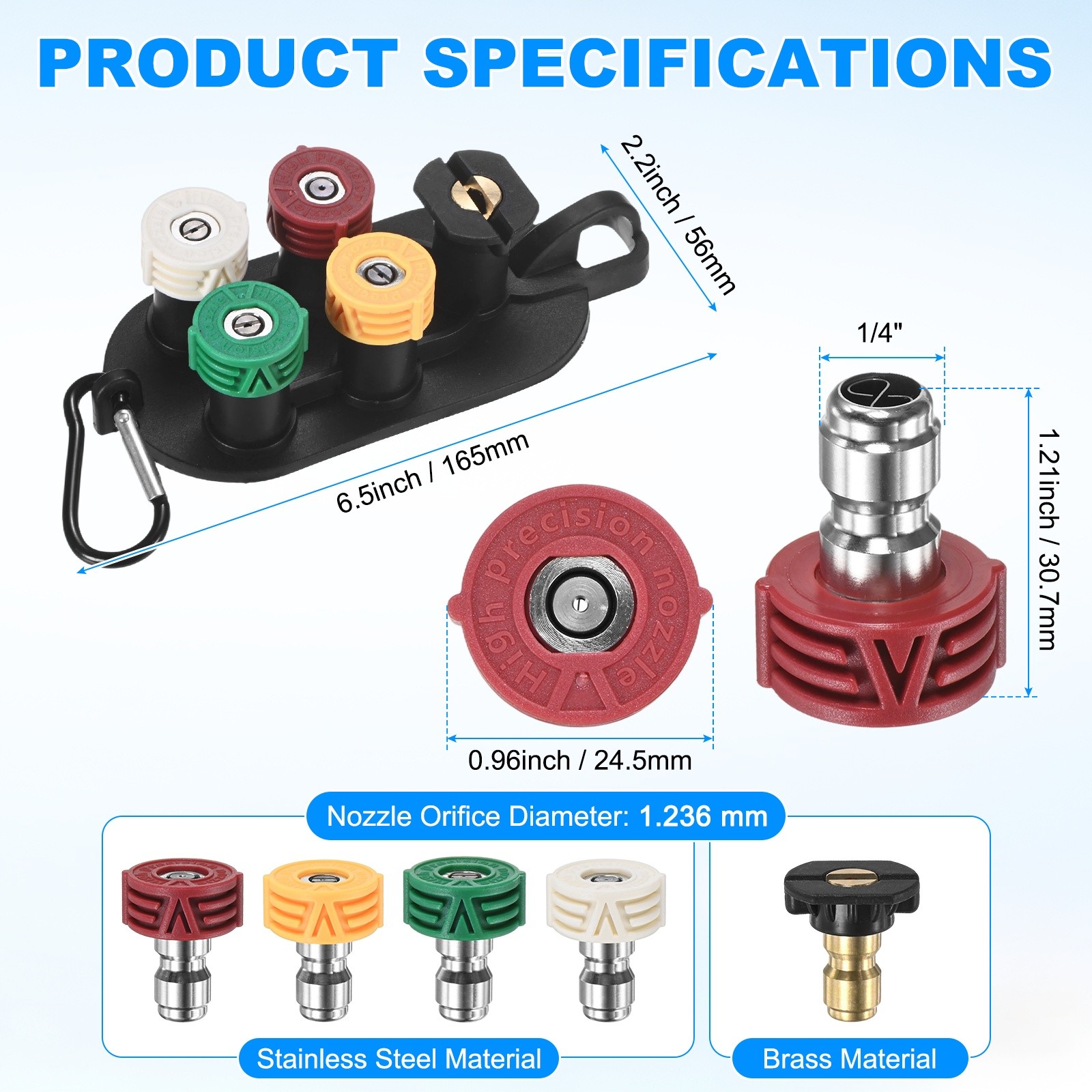 5-Pack Pressure Washer Nozzle Set with Holder, Multi-Degree, Orifice 4.0