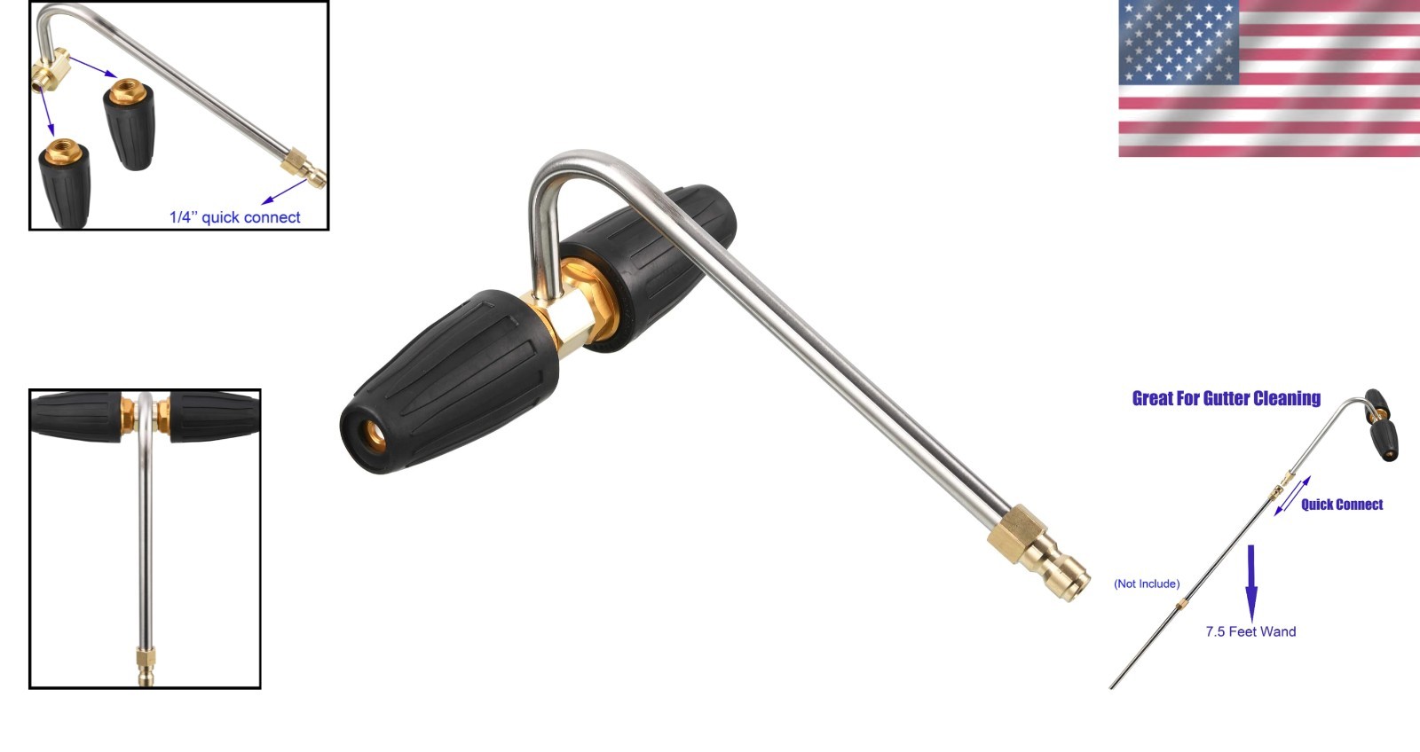 Pressure Washer Gutter Attachment 3300 PSI Brass Stainless Steel Construction