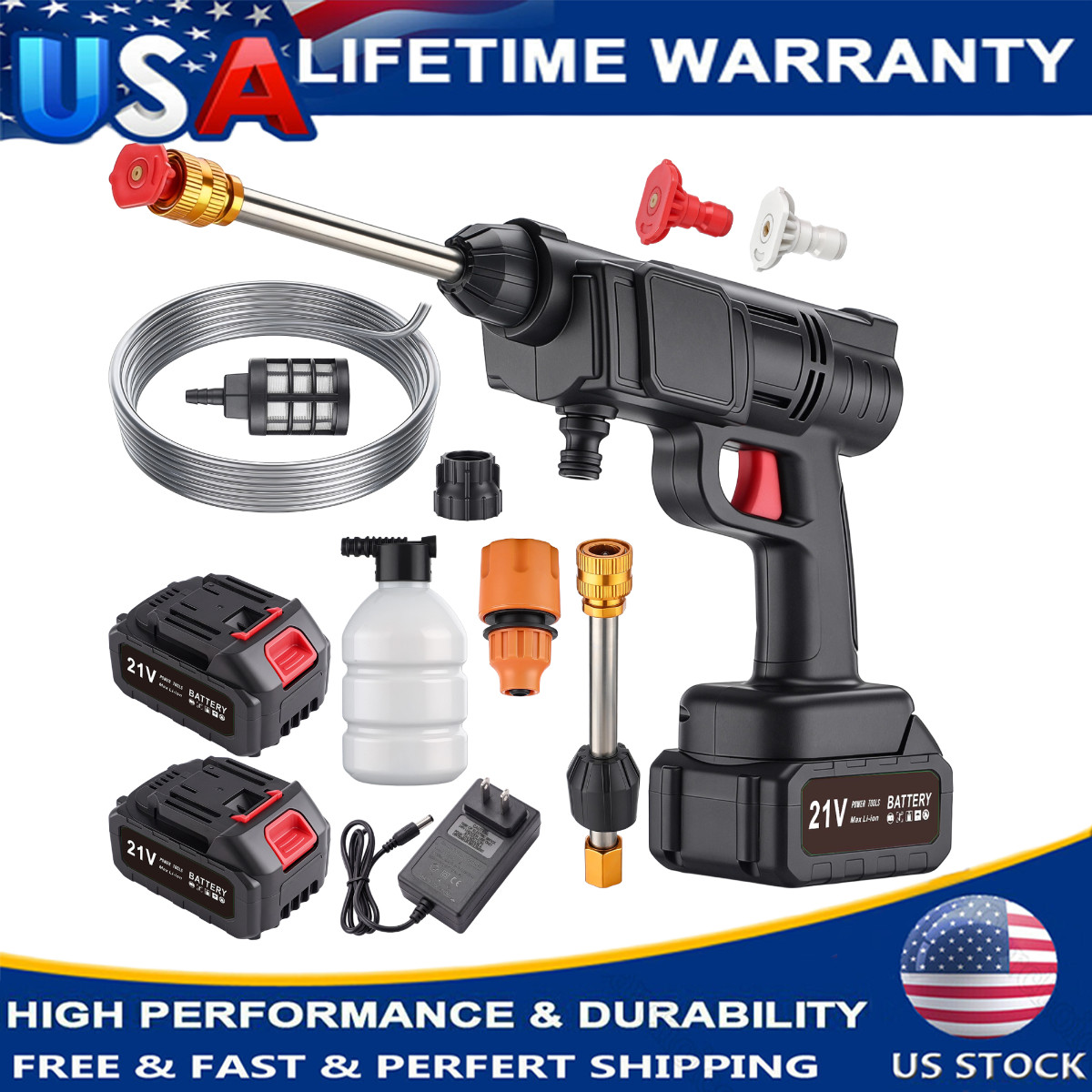 600W Battery Powered Washer Cordless High Pressure Gun for Car Patio Fence Clean