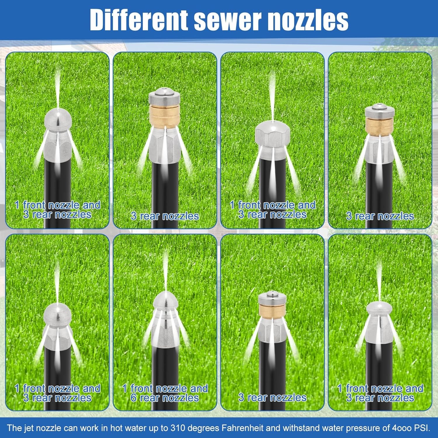 10Pcs Sewer Jetter Nozzle Kit Stainless Steel, Pressure Washer Sewer Jetter Nozz