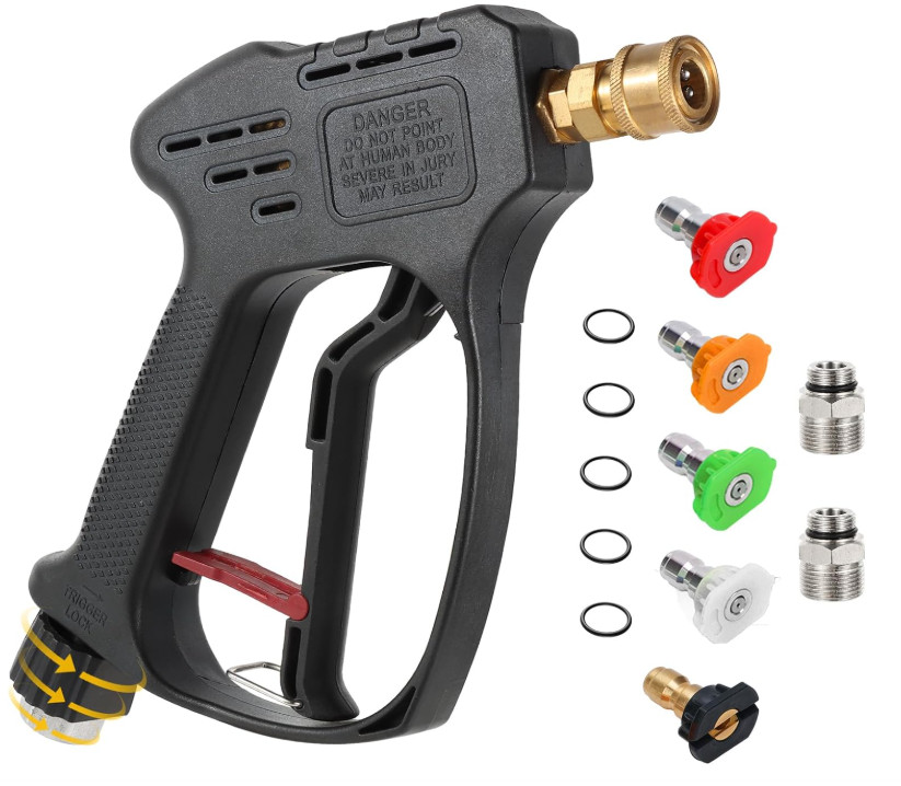 Kit Pistola Hidrolimpiadora 5000 PSI con Conector Giratorio y 5 Boquillas