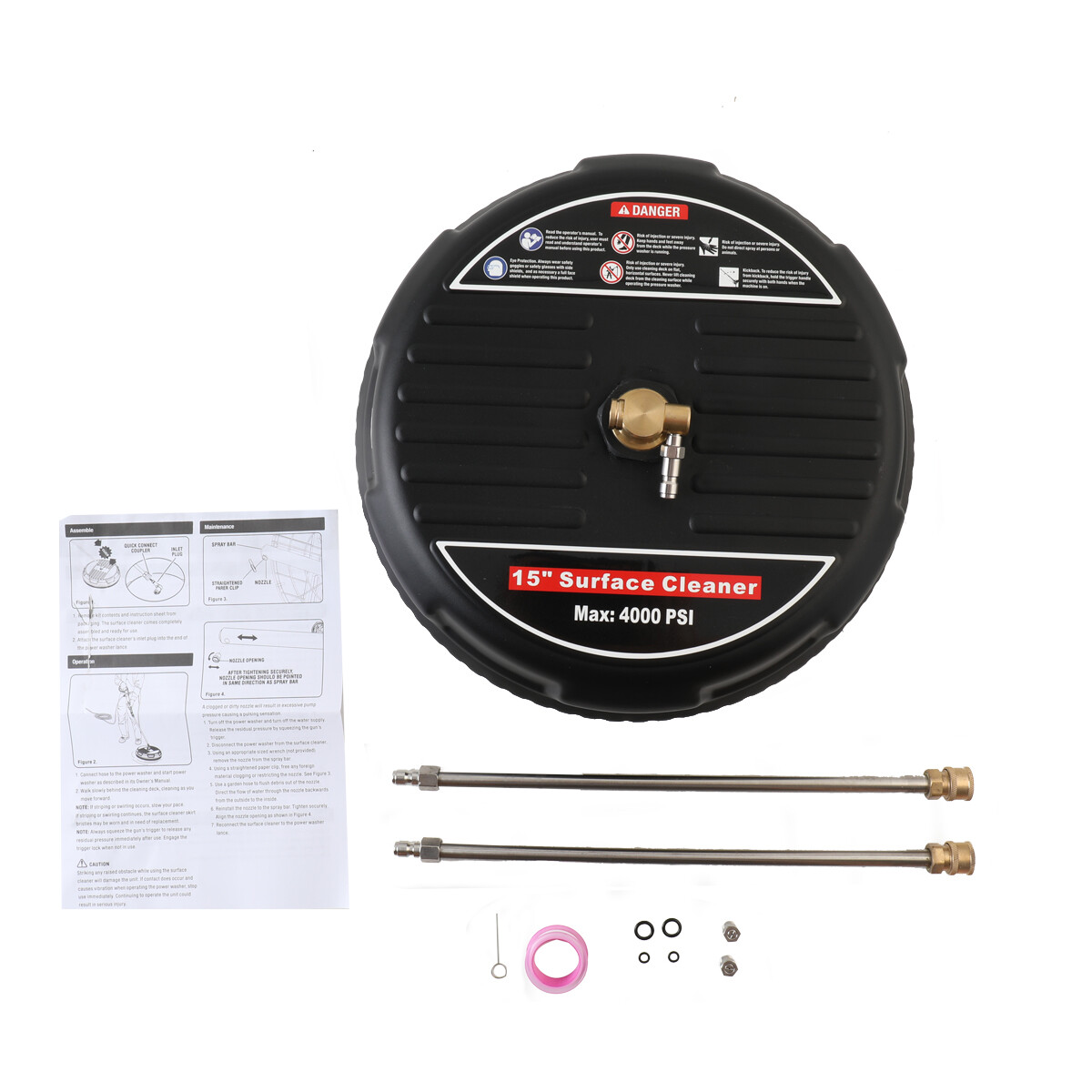 15″ Flat Surface Cleaner 4000PSI Water Pressure Washer with 2 Extension Rods