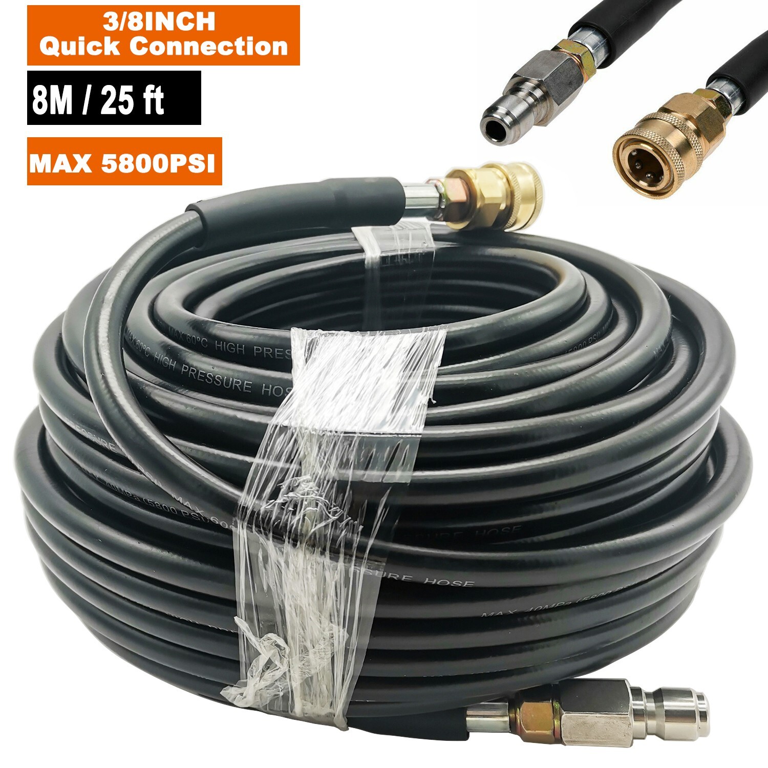 25ft Replacement/Extension Hose w/ 3/8 In QC Connection 5800PSI Pressure Washer