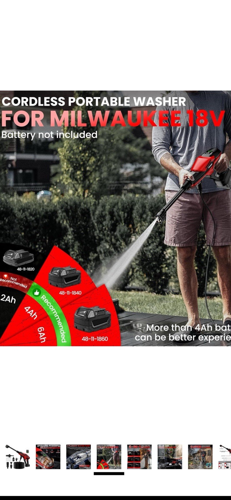 Cordless Portable Cleaning Tool for Milwaukee 18V Battery, 800 PSI Handheld Clea