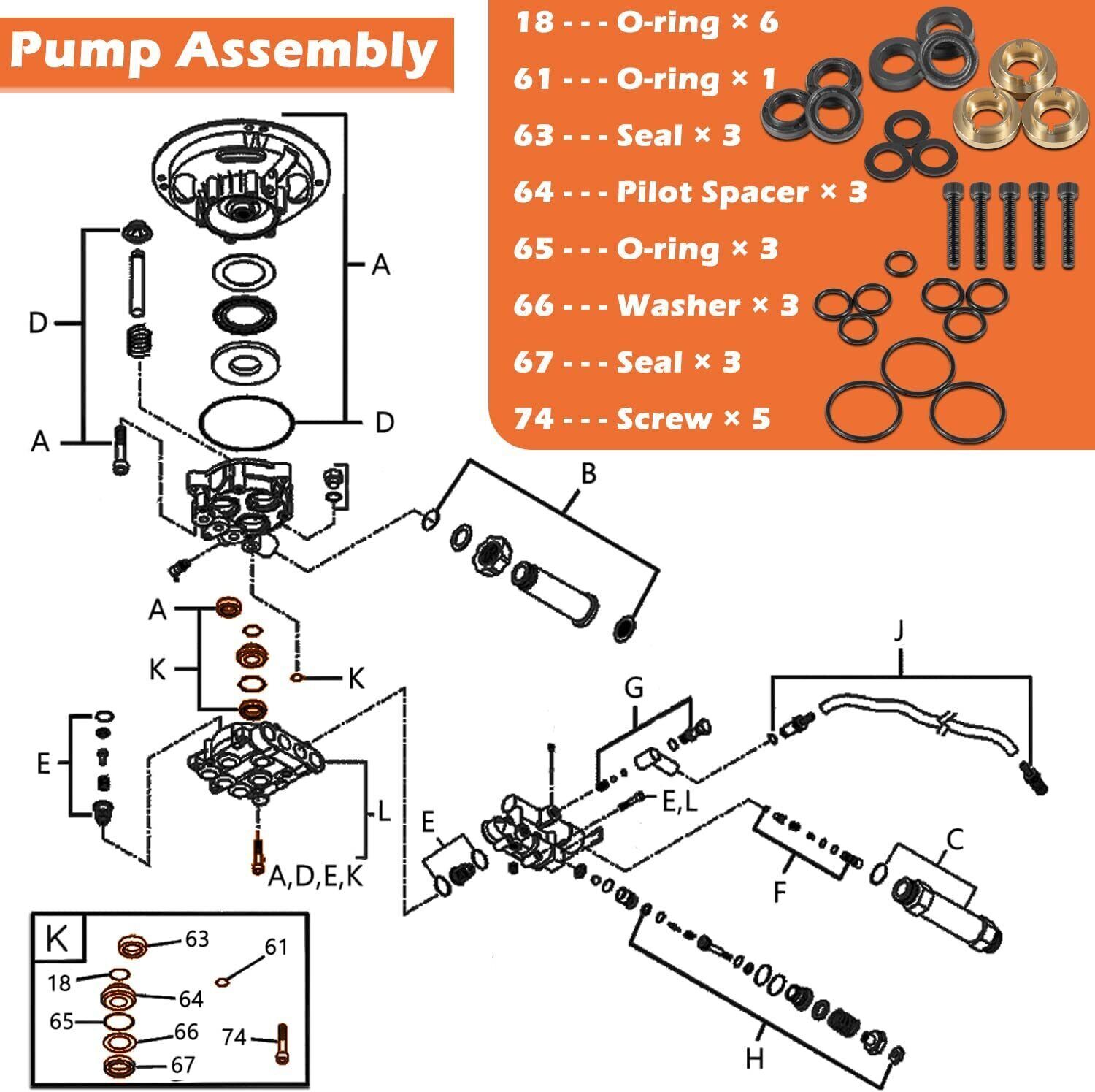 Upgraded Pressure Washer Seal Kit Used on Some Medium Frame Pressure Washer Pump