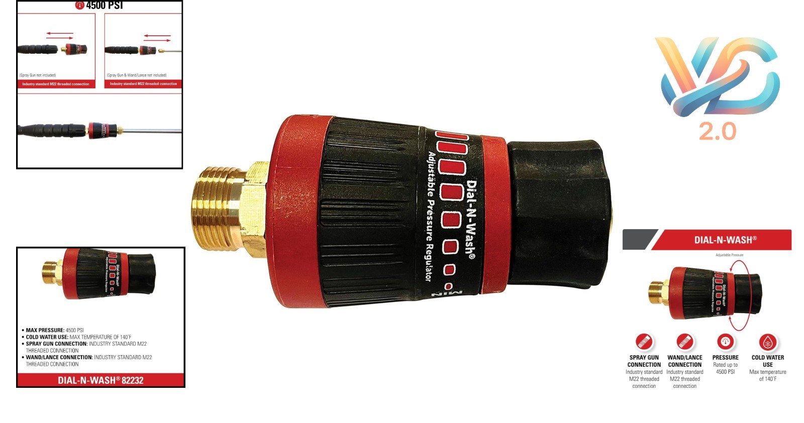 Adjustable Pressure Regulator 4500 PSI M22 for Power Washers Black