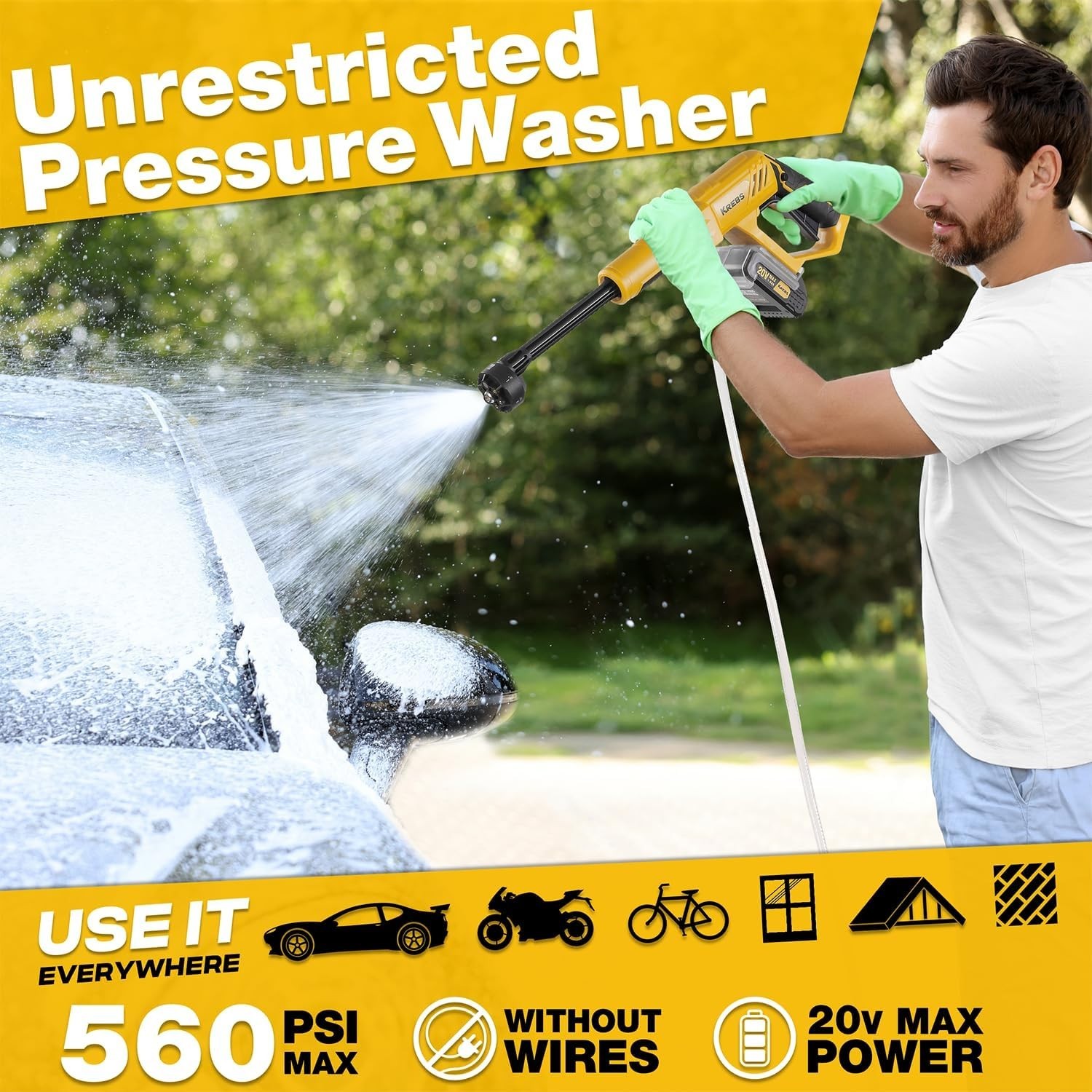 Cordless Pressure Washer for Dewalt 20V Battery PSI Portable Handheld Pow…